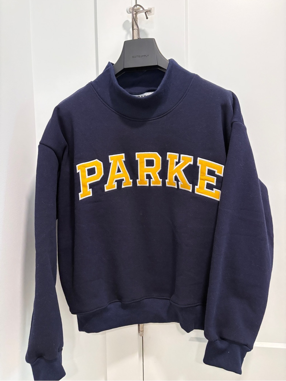 Unbranded Men's Navy Turtleneck Sweatshirt with Yellow 'PARKE' Appliqué